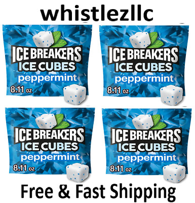 4 Bags Ice Breakers Ice Cubes Peppermint Sugar Free Gum 8.11 Oz 100 Pieces Each