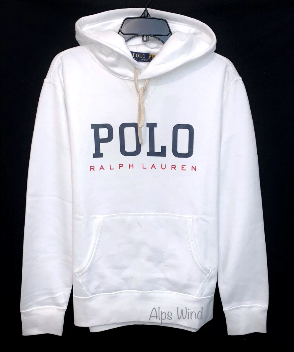 POLO RALPH LAUREN Men s POLO LOGO Fleece Pullover Hoodie in White SZ. L NWT 148