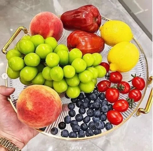 3pcs Acrylic Round Serving Tray With Handles Kitchen Fruit & Snack Serving Gold - Image 3 of 4