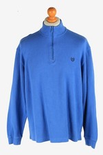 Chaps Zip Neck Jumper Pullover Warm Retro 90s Blue L-IL2525