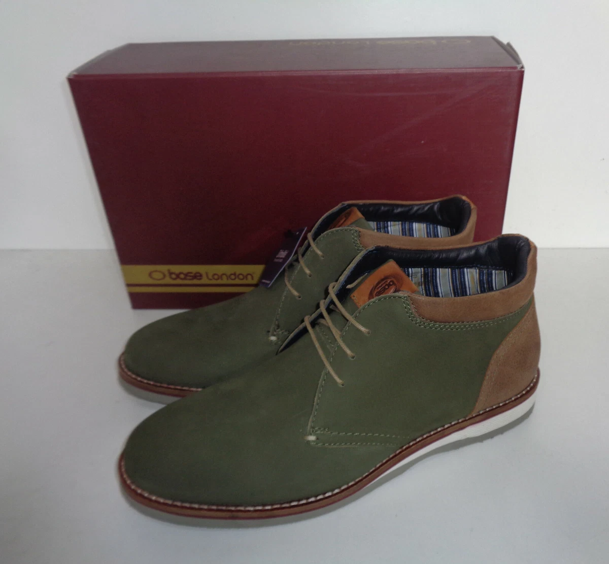 Base London Mens Green Leather Boots Lace Up Ankle Shoes New RRP 70 UK Size 5 8