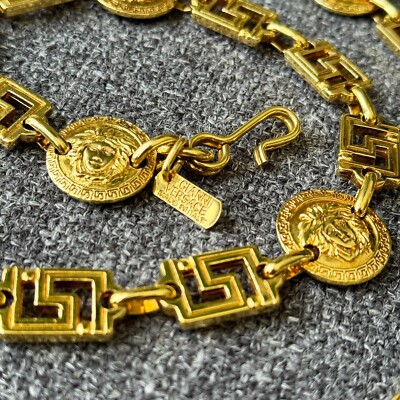 GIANNI VERSACE gold tone chain belt Greek key & Medusa motif from