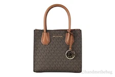 Michael Kors Mercer Medium Brown Signature PVC Messenger Crossbody Handbag Purse