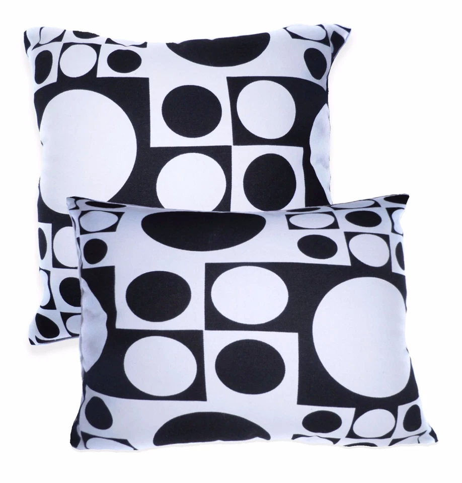 AL01a Black White Square Circle Dot Cotton Canvas Cushion Cover/Pillow Case Size - Image 2 of 4