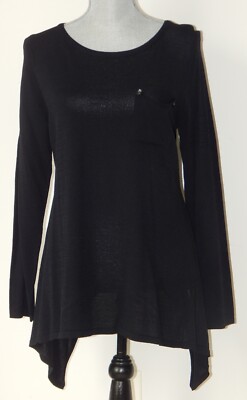 NWT CUPIO SHEER BACK INSERT DESIGN HIGH LOW HEM KNIT BLACK SEXY TOP BLOUSE LARGE