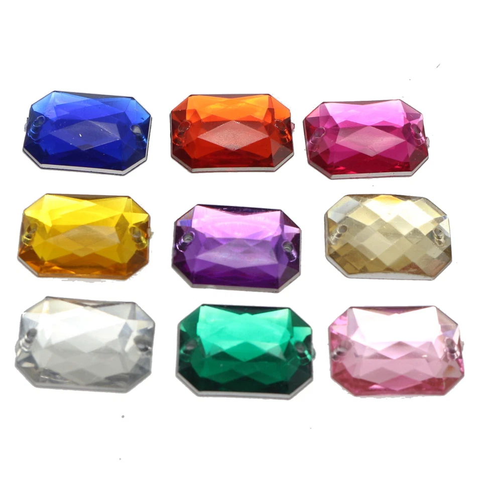 500 gemas de diamantes de imitación de costura rectangulares acrílicos con respaldo plano 13X18 mm coser cuentas  Foto 3 de 4