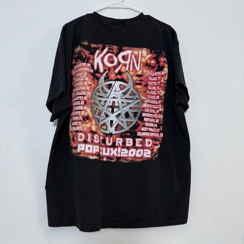 Pop Sux Vintage 2002 Korn x Disturbed! T-shirt Tour double face taglia XL - Foto 3 di 7