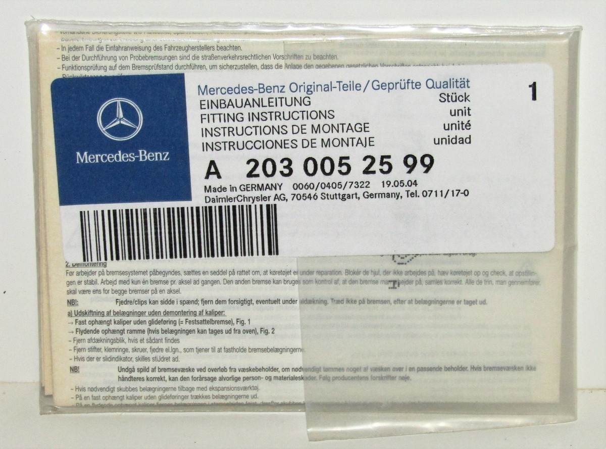 NEW GENUINE MERCEDES BENZ FITTING INSTRUCTIONS OEM PART NO. A  