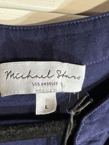 Michael Stars Blue Blouse Mixed Media Henley Large Women Fringe Hem NWT - Picture 2 of 11