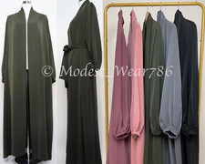 Open Kimono Elastic Cuffs Trendy Abaya Flare  Muslim Women Maxi Dress