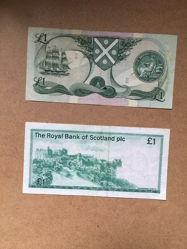 Bank of Scotland & Royal Bank £1 notes, 1980 & 1982. Circulated Condition.