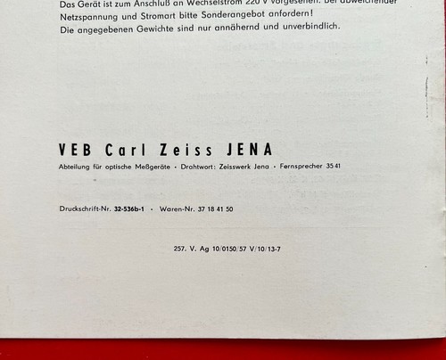 DDR Broschüre Prospekt CARL ZEISS JENA 1957 PULFRICH-PHOTOMETER Kugel ( F21862 - Bild 8 von 8