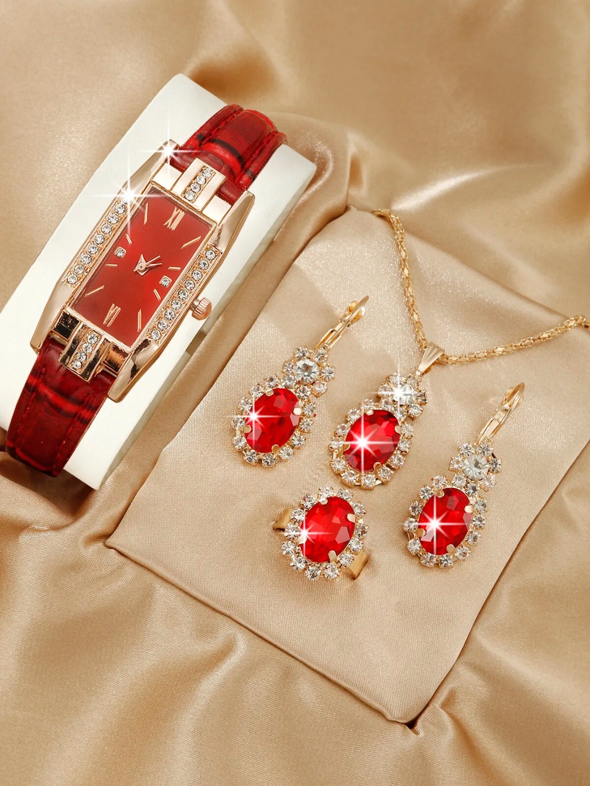 Parure montre femme rouge et bijoux : le coffret cadeau idéal pour elle