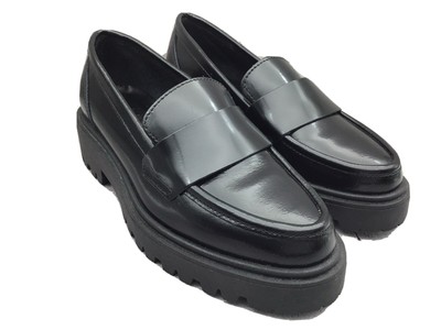 ladies black chunky loafers