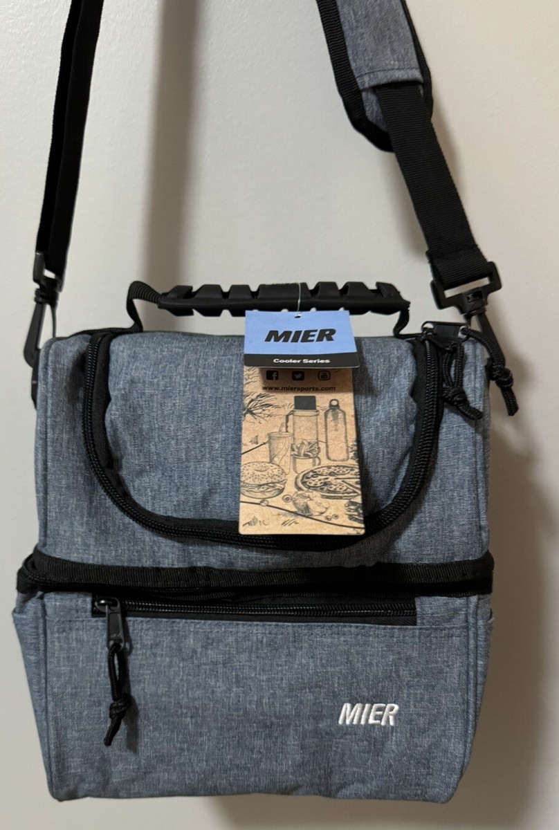 MIER Adult Lunch Bag Cooler Tote Bag Unisex Blue/Gray Insulated *see  photos***