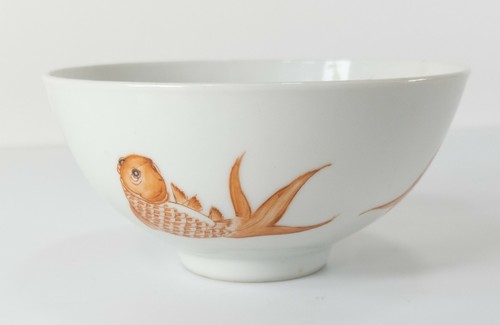 Antique Chinese Iron Red Goldfish Carp Bowl Qianlong Reign Mark Repaired As Is - 第 1/10 張圖片