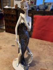 Wonderful Vintage Porcelain Figurine Woman Black Blue Sparkle Dress FREE SHIP