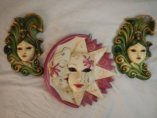 Hand Painted Italian Ceramic Mask Set Wall Décor Signed Gina Satore 2001