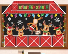 Christmas Deer Bulletin Board Decorations Set Reindeer Stable Xmas Elk... 