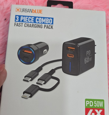 Urban bLUE 3 Piece Fast Charge Dual USB Wall & Car Charger 50W 4ft Cable