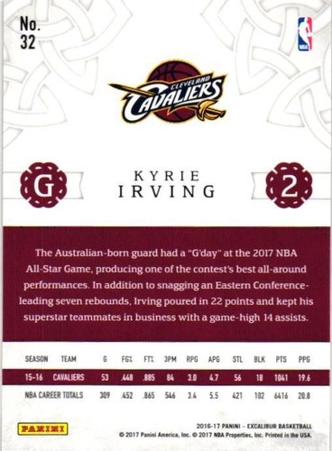 2016-17 Panini Excalibur Lord Kyrie Irving Basketball Karte #32 - Bild 2 von 2