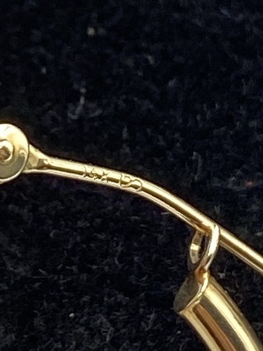 14k Yellow Gold Hoop Diamond Cut Earrings 1" Etched Signed .85g Lightweight - 第 7/24 張圖片