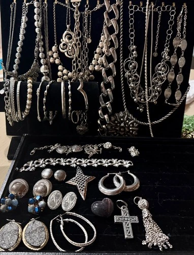 Great Sterling Silver and Signed Silver Tone Vintage Costume Jewelry Lot