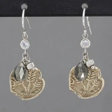 Retired Silpada PERFECT COMPOSITION Earrings Sterling Brass Pyrite CZ W3146