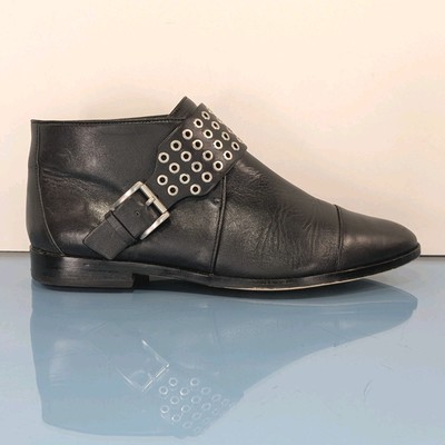 MICHAEL KORS Size 6 Black Leather Silver Buckle Studded Flat Fairy Pixie Booties