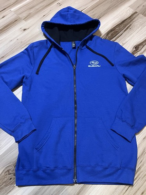 #ad #ad NWOT Subaru Blue Full Zip Up Hoodie Mens Large L Fits Medium M Hooded Sweatshirt $42.50