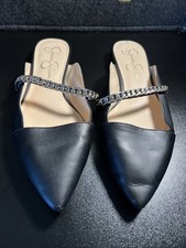 EUC Jessica Simpson Loussie Mule Black Jewel Chain Link Vamp Size 9.5
