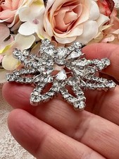 Vintage Crystal Star Shaped Flower Pin Faceted Baguettes Clear Rhinestones 2"D