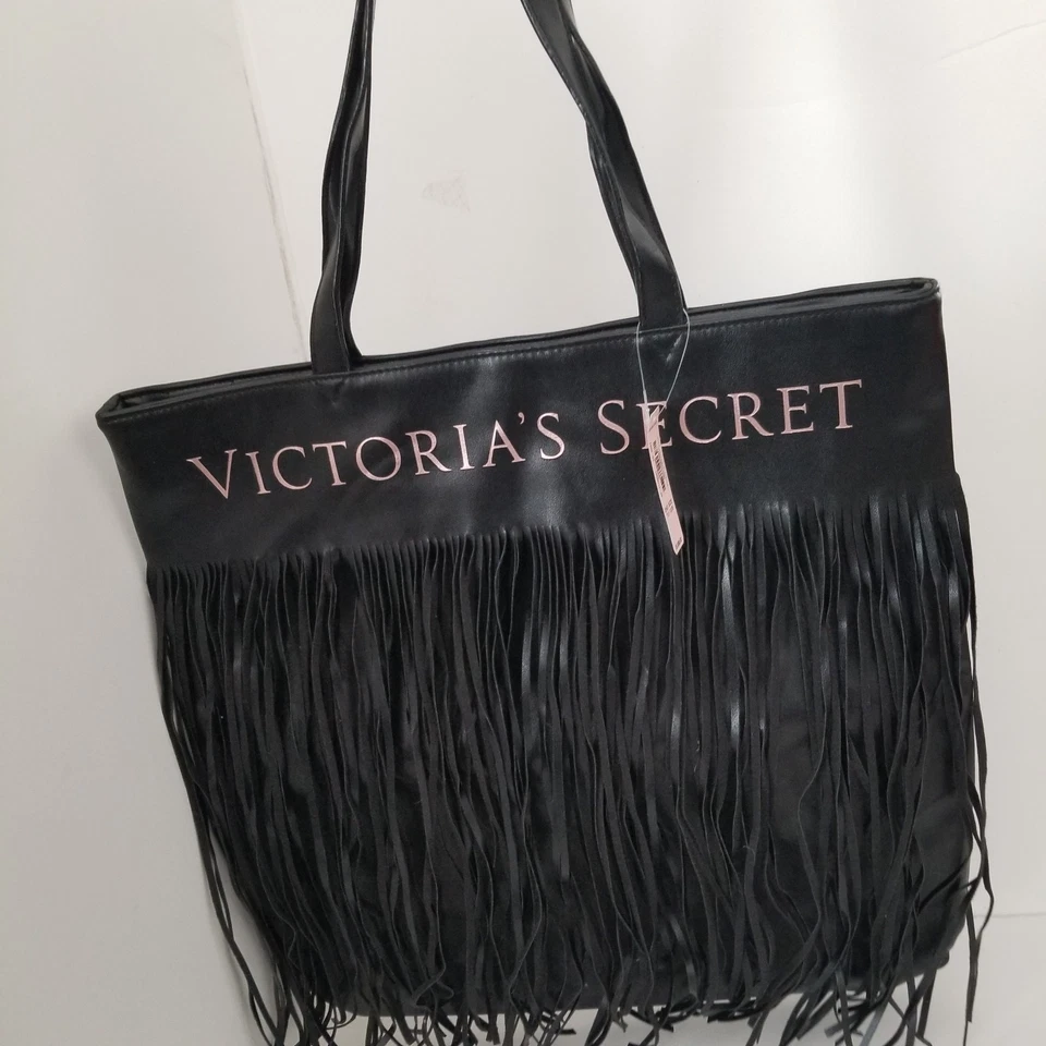 ¡FRINGOS! VICTORIA'S SECRET Bolso de Mano Grande, Cuero Sintético Negro XL NUEVO CON ETIQUETAS Foto 4 de 4