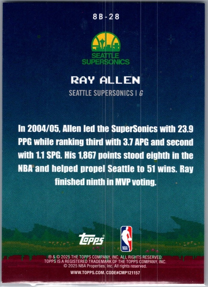2025-26 Topps #8B-28 Ray Allen 8-Bit Ballers | eBay