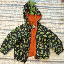 London Fog Dinosaur Print Hooded Jacket 3T Navy Green Orange Long Sleeve