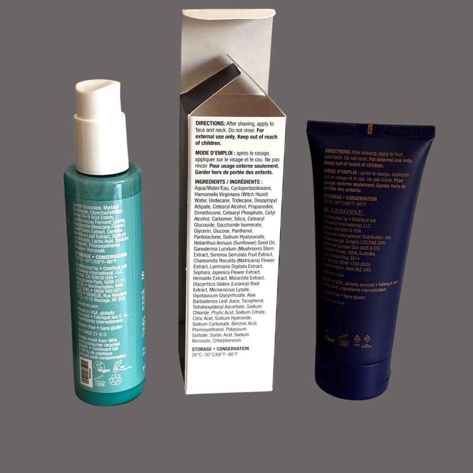 Arbonne Mens Skincare Set Cleansing Milk RE9 After Shave Lotion Soap Set 3 - Image 3 of 4