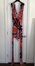 Emilio Pucci Geometric Print Mid Length Dress Wrap Halter Neck Top Size 38 Read 