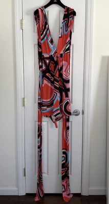 Emilio Pucci Geometric Print Mid Length Dress Wrap Halter Neck Top Size 38 Read*