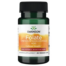 Swanson Folate 5-Methyltetrahydrofolic Acid 800 Mcg 30 Veggie Capsules