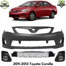 Front Bumper Cover Primed Plastic Fog Lights Kit For 2011-2013 Toyota Corolla