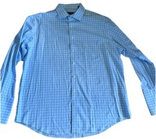 Tasso Elba Non-Iron Men s Regular Fit Blue/White Check Cotton Shirt 17.5 34/35