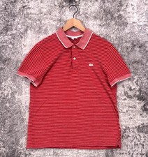 Lacoste Polo Shirt Medium Mens Regular Fit Red Striped Pique Short Sleeve