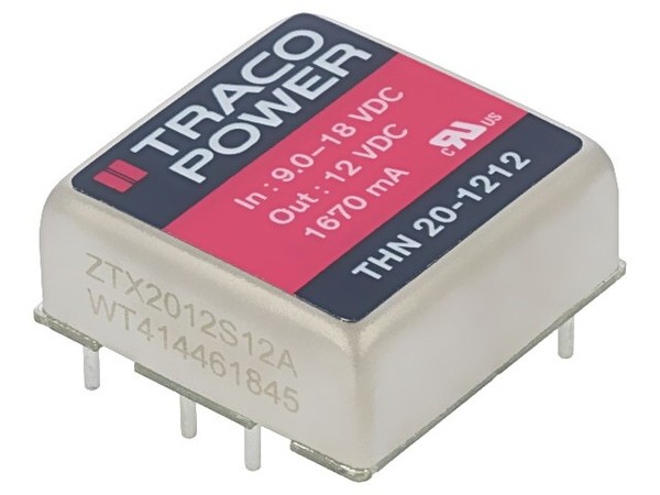 Thn 20-1212 Wandler: Dc/Dc 20W Ueing: 9-18VDC Uausg: 12VDC Iausg: 1670Ma Traco P-image