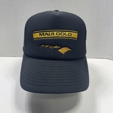 Vintage Maui Gold Hat Cap Snap Back Mesh Trucker Embroidered Mens 80s