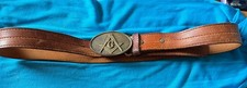 Vintage Masonic Freemason Belt Buckle Solid Brass USA Leather Belt 1978's Estate