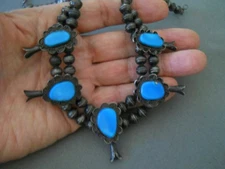 Old PLATERO Native American Navajo Turquoise Sterlin Silver Bead Necklace Choker