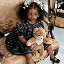 Black Skin 30" Reborn Baby Doll Lifelike Toddler Girl Curly Hair Cloth Body Toy