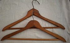 2 Vintage Heavy Duty Wooden Pant Skirt Hangers, Unbranded