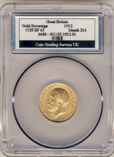 Great Britain 1912 - 1 Full Sovereign Coin CGS Certified/Slabbed- King George V