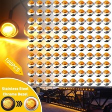 2040100 34 Round Led Side Marker Light Wchrome Stailness Base Truck Trailer